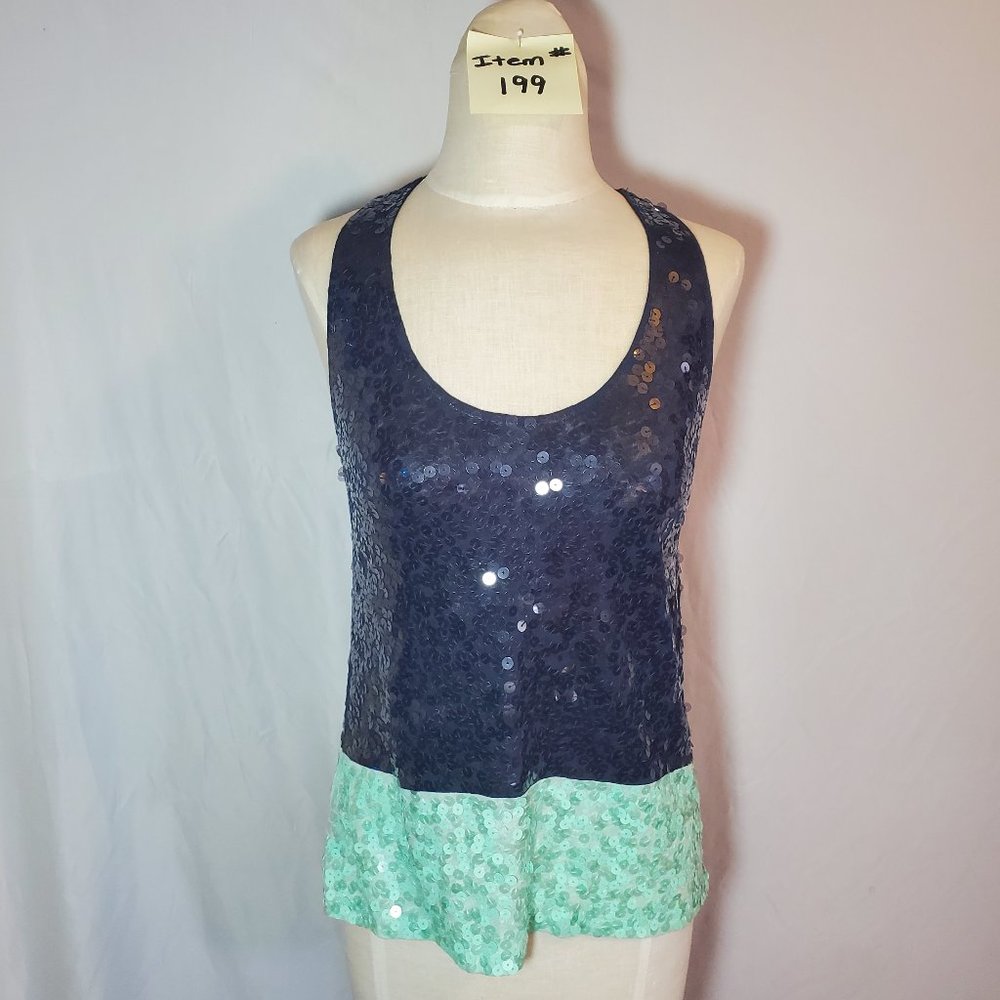 J Crew blue & green color-blocked sequin tank top
